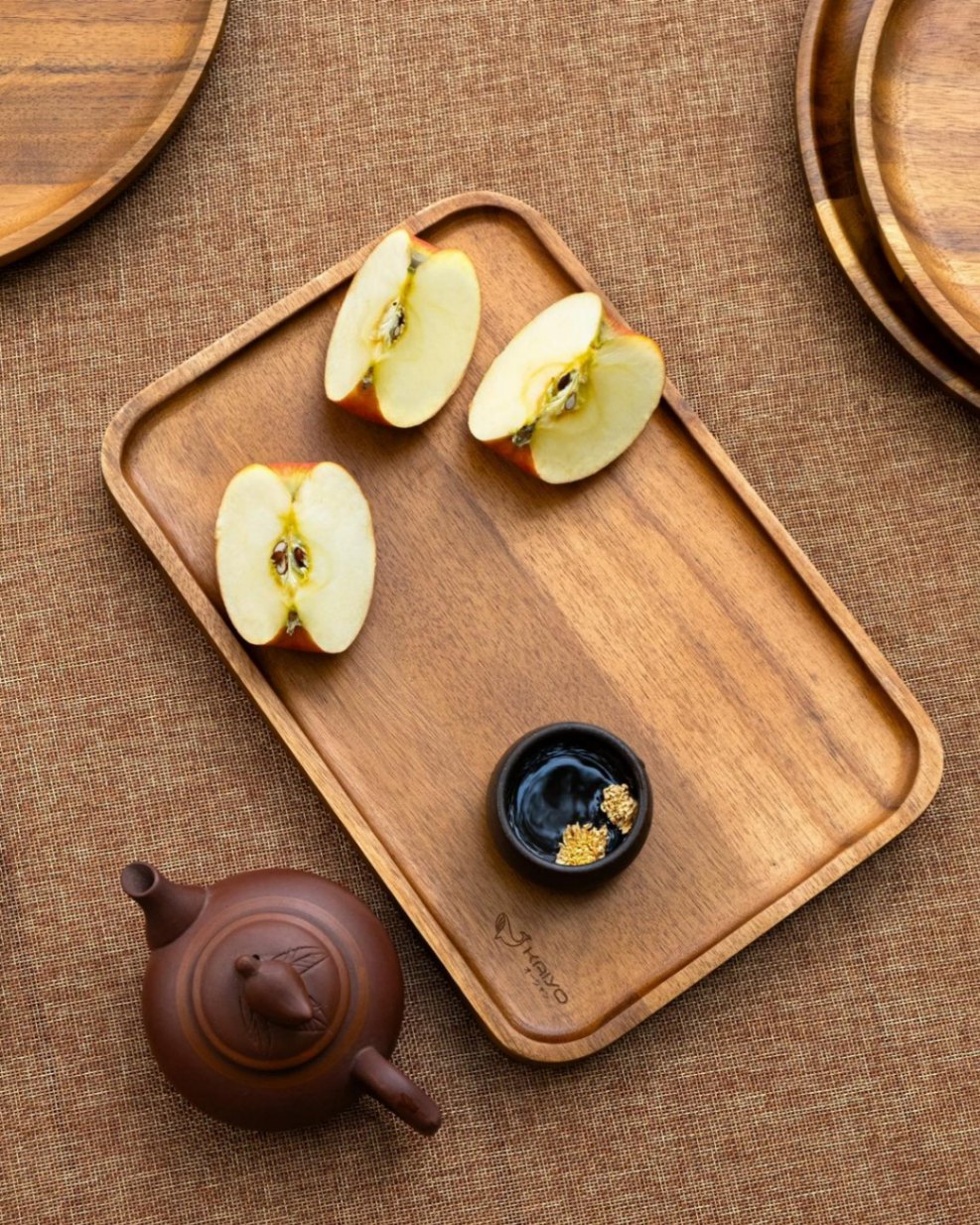 Khay gỗ Kaiyo hình chữ nhật, kích thước 30x20x2cm - Hàng Nhật nội địa