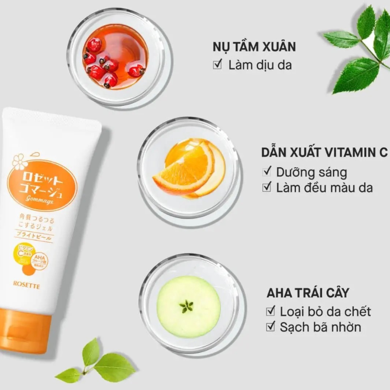 Tẩy Da Chết Rosette Bright Peel Cam Chanh Vitamin C 120g  - Hàng Nhật nội địa