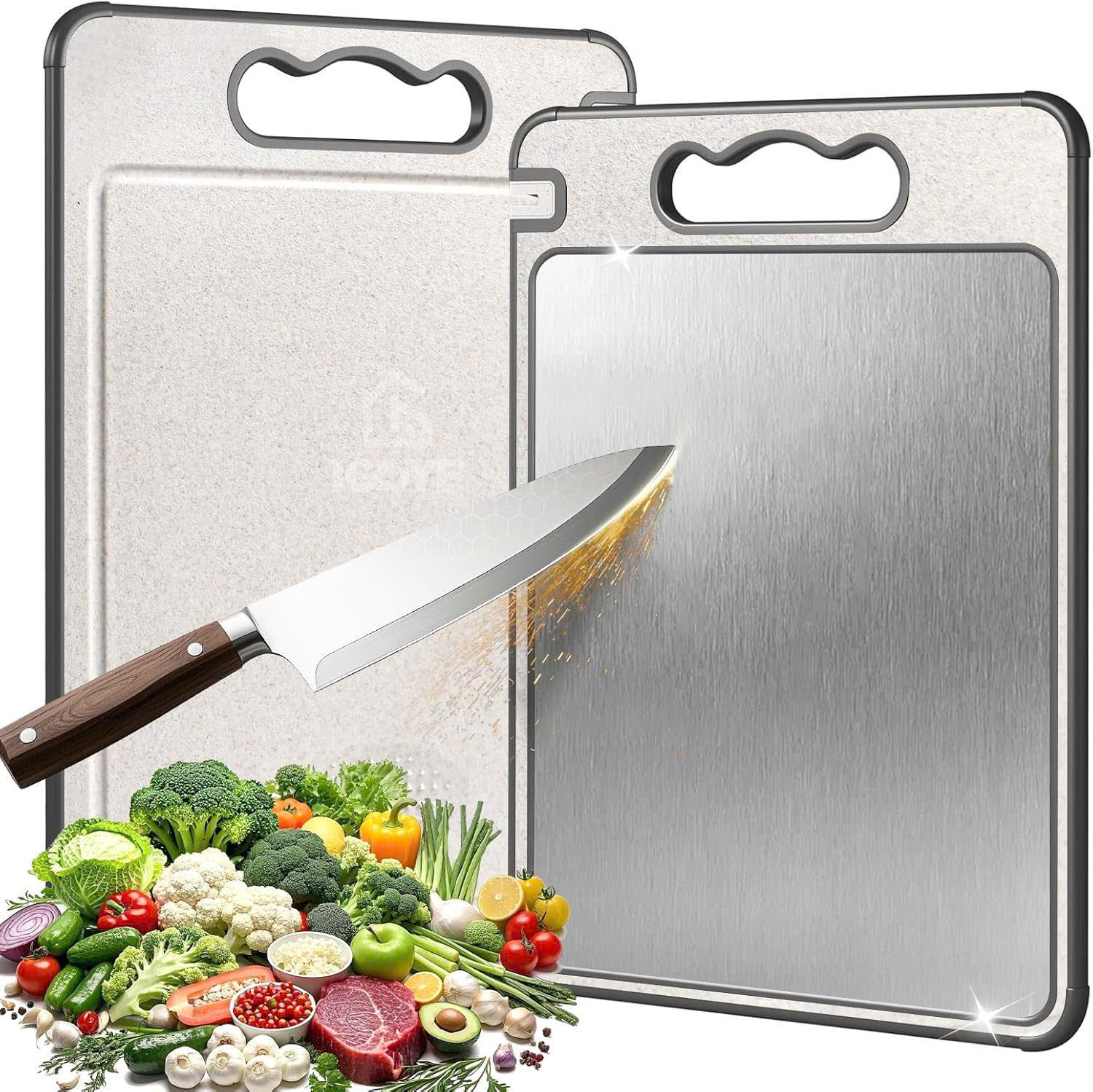 Thớt 2 mặt inox 304 và nhựa lúa mạch PP kháng khuẩn cao cấp Mirai 25x36cm - Hàng Nhật nội địa