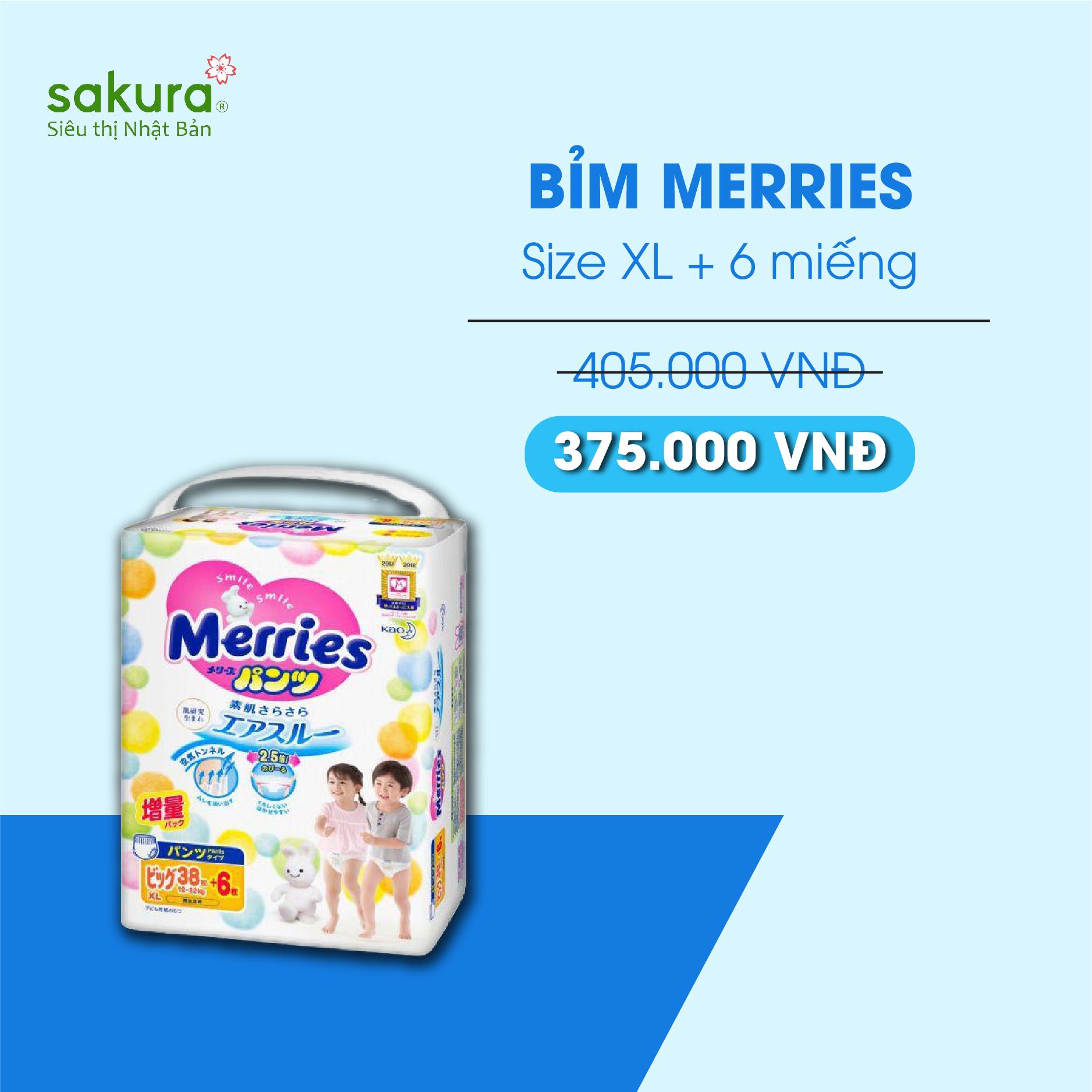 Bỉm merries size XL quần 38+6 nội địa Nhật Bản