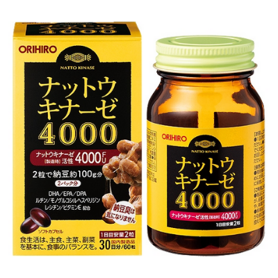 Viên uống Nattokinase 4000FU Plus Orihiro 120 viên hỗ trợ tuần hoàn máu, giảm đột quỵ dùng 60 ngày - Hàng Nhật nội địa