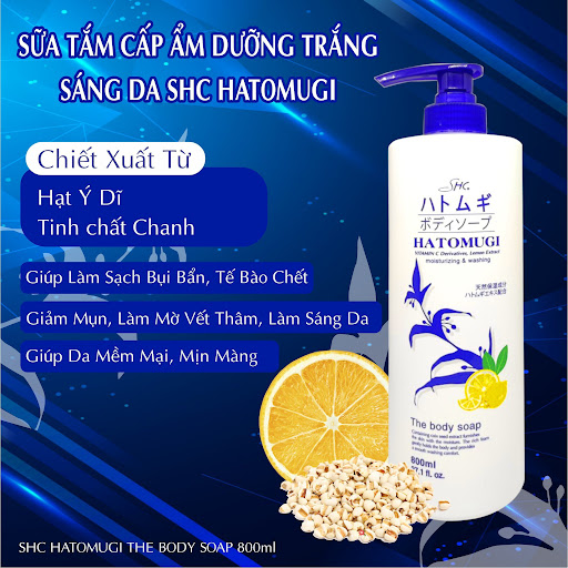 Sữa Tắm SHC Hatomugi Vitamin C Cấp Ẩm & Dưỡng Da Sáng Mịn 800ml - Hàng Nhật Nội Địa