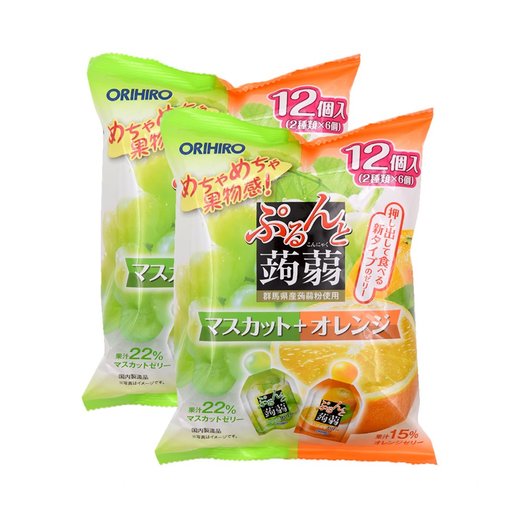 Thạch trái cây Orihiro vị nho xanh và cam 12 chiếc - Hàng Nhật nội địa