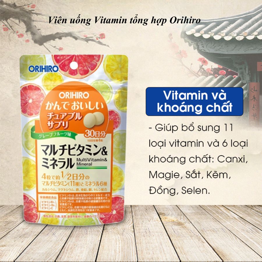 Viên uống Vitamin tổng hợp Orihiro dạng gói 120 viên hương cam - Hàng Nhật nội địa