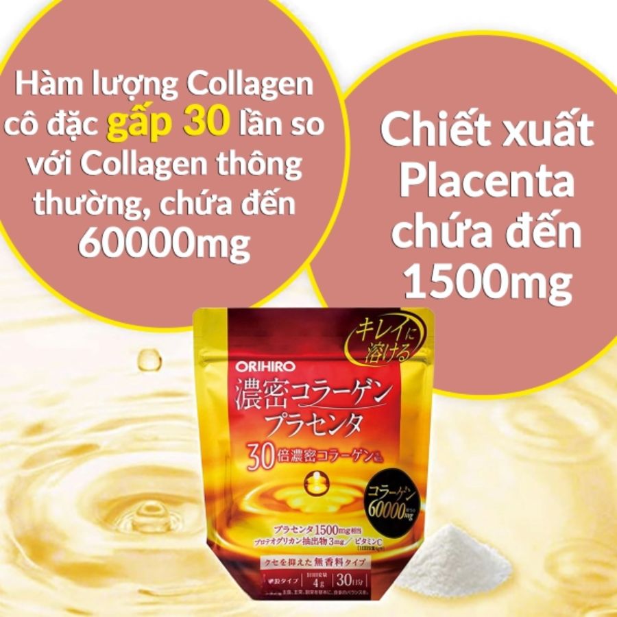 Bột Collagen Orihiro Placenta 60000mg nhau thai heo gói 120g - Hàng Nhật nội địa