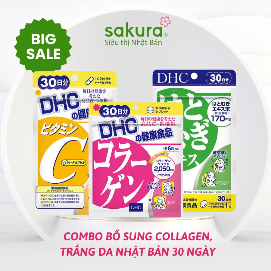 DHC Combo Bổ Sung Collagen, Trắng Da Nhật Bản 30 Ngày ( Vitamin C, Collagen, Coix)