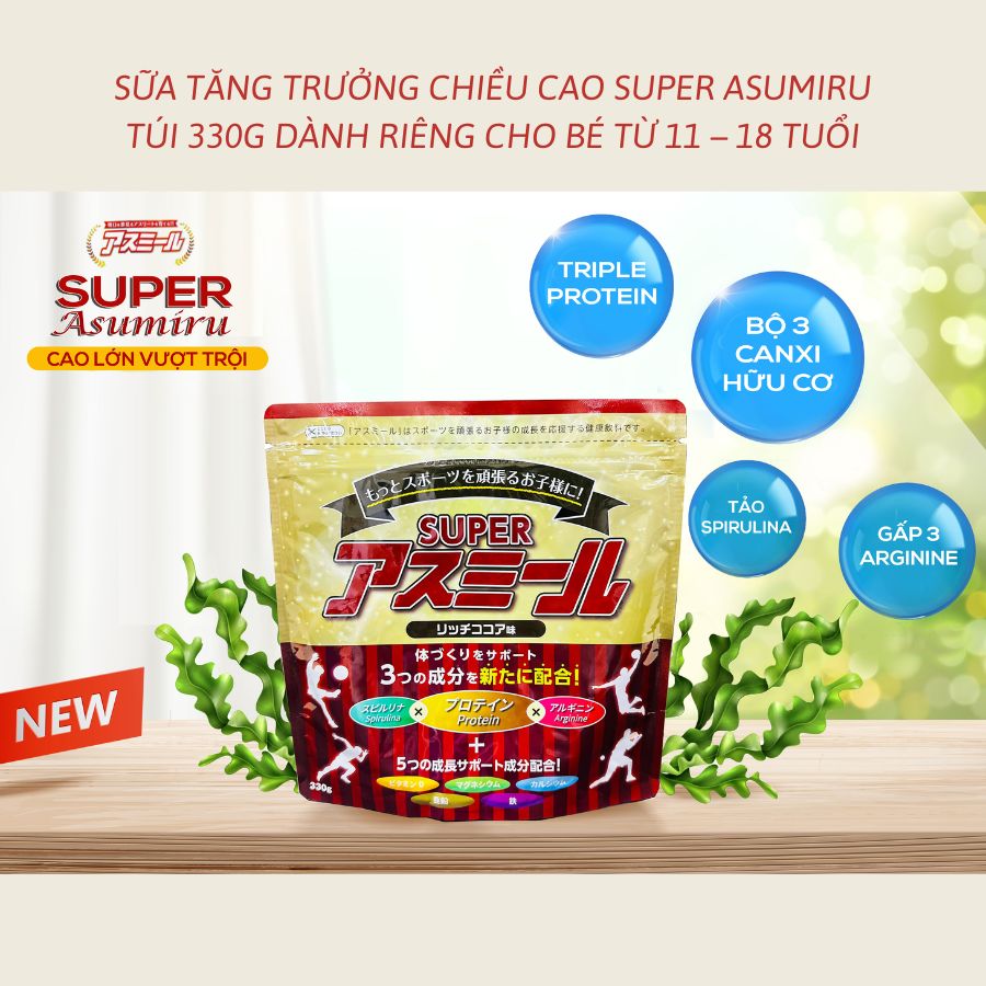 Sữa Tăng Trưởng Chiều Cao Super Asumiru Túi 330g dành Riêng Cho Bé Từ 11 – 18 tuổi - Hàng Nhật nội địa