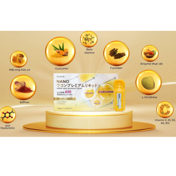 Nước Uống Tinh Chất Nghệ Eikenbi Nano Ukon Premium Liquid 15 tuýp x 10ml - Hàng Nhật nội địa