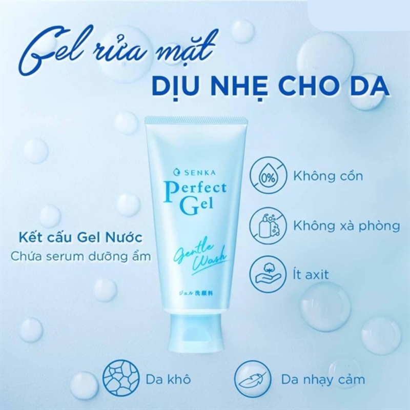 Gel Rửa Mặt Dịu Nhẹ Cho Da Nhạy Cảm Senka Perfect Gel Gentle Wash 100g - Hàng Nhật nội địa