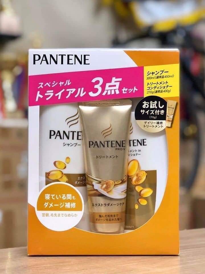 Set 3 dầu gội xả Pantene màu vàng phục hồi tóc hư tổn (450ml+ 450ml+30ml) - Hàng Nhật nội địa