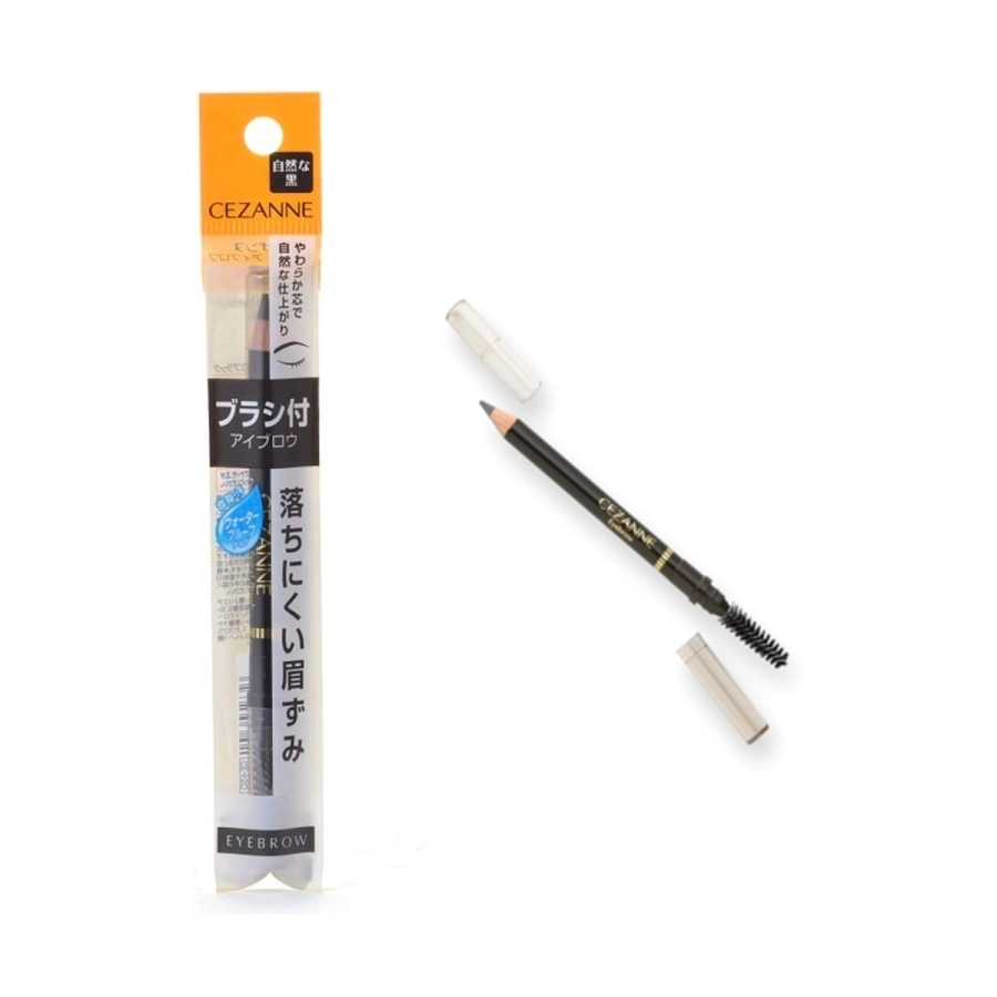 Bút kẻ lông mày Cezanne Eyebrow kèm cọ đa năng 1.2g màu đen - Hàng Nhật nội địa
