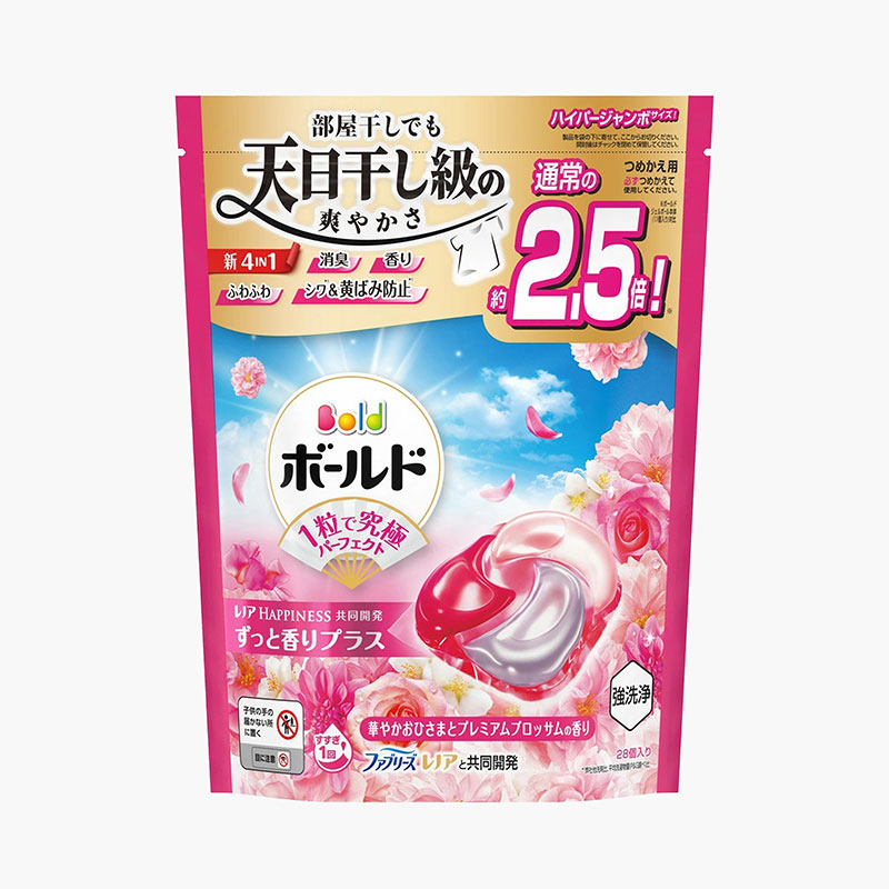 Viên giặt xả khử mùi, chống nhăn, ố vàng 4 trong 1 Gel Ball Bold P&G Hương hoa 28 viên - Hàng Nhật nội địa
