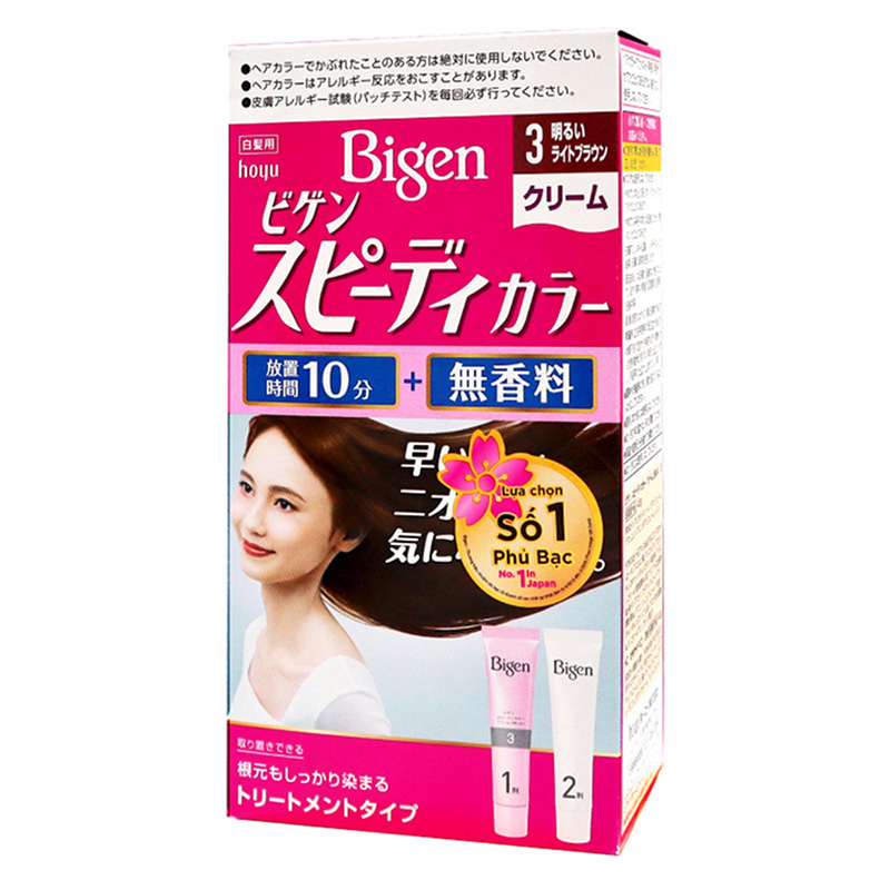 Thuốc nhuộm tóc phủ bạc nhanh 10p Nhật Bản Bigen Speedy Color Cream màu 3 (nâu sáng) - Hàng Nhật nội địa