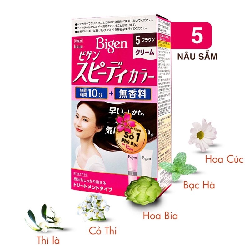 Thuốc nhuộm tóc phủ bạc nhanh 10p Nhật Bản Bigen Speedy Color Cream màu 5 (đen nâu) - Hàng Nhật nội địa