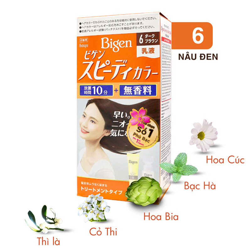 Kem Nhuộm Tóc Bigen Phủ Bạc Speedy 6 Nâu Đen 100ml - Hàng Nhật nội địa
