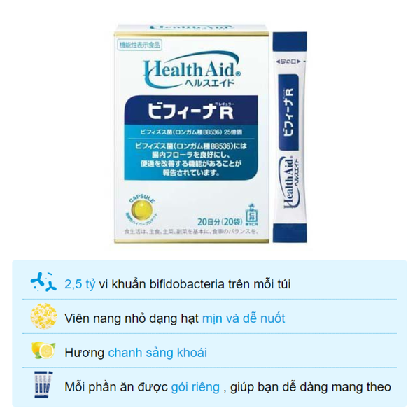 Bột men vi sinh sống HealthAid Bifina R 20 gói - Hàng Nhật nội địa