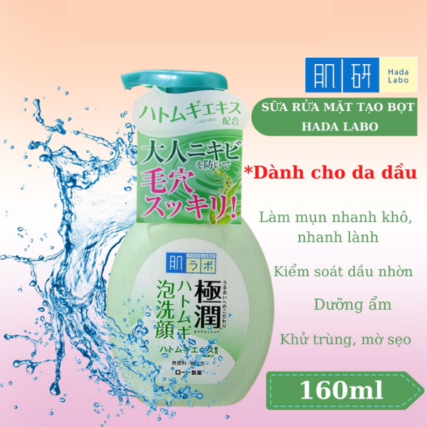 Sữa rửa mặt dạng bọt Hadalabo 160ml Ngăn ngừa mụn - Hàng Nhật nội địa