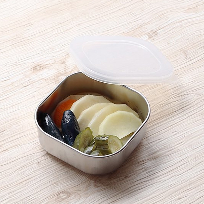Hộp inox đựng thực phẩm có nắp dáng vuông Echo 10x10cm - Hàng Nhật nội địa