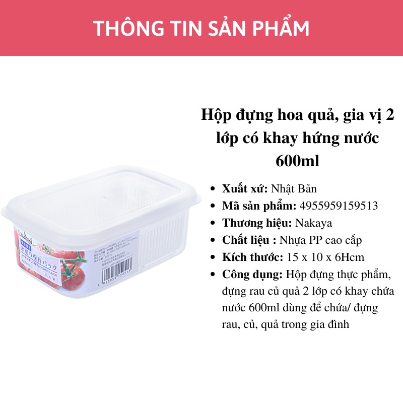 Hộp nhựa đựng thực phẩm 2 lớp 600ml Nakaya