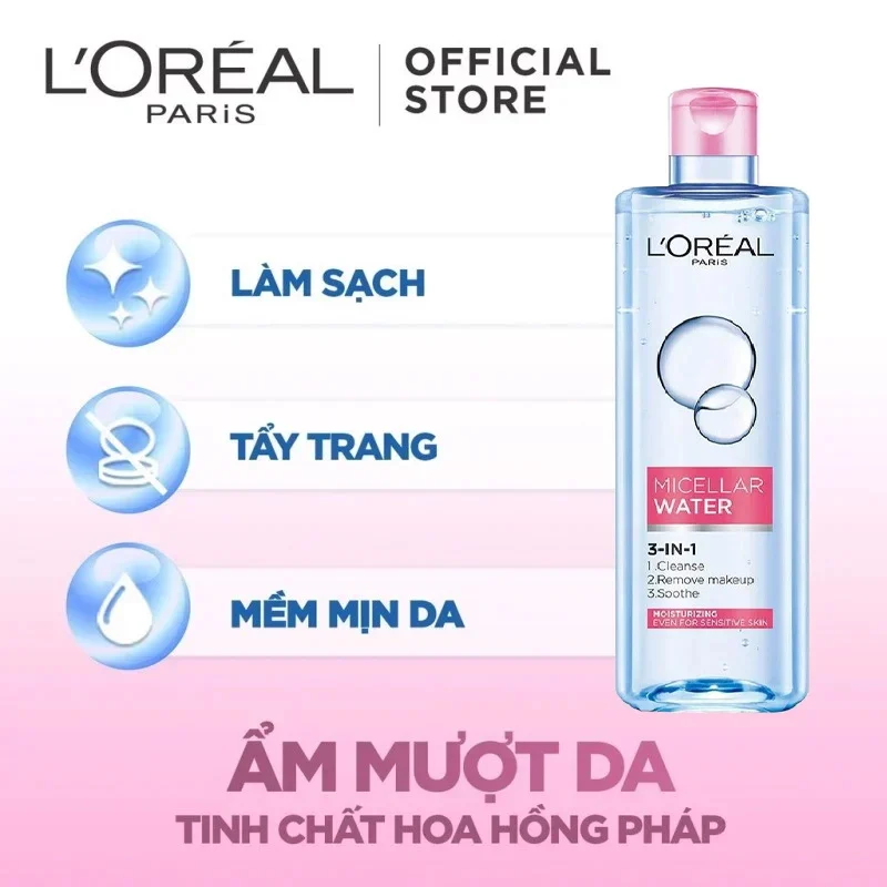 Nước Tẩy Trang L'Oreal Paris Micellar Water 3-in-1 Dưỡng Ẩm Cho Da Thường Khô 400ml