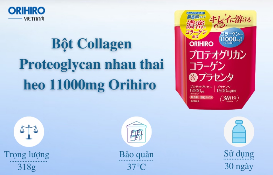 Bột Collagen Proteoglycan nhau thai heo 11000mg Orihiro 180g (30 ngày)
