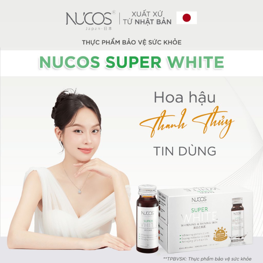 ( Mua 1 Tặng 1) Nước Uống Trắng Da Collagen Nucos Super White Nhật Bản Hộp 10 Lọ - Hàng Nhật nội địa