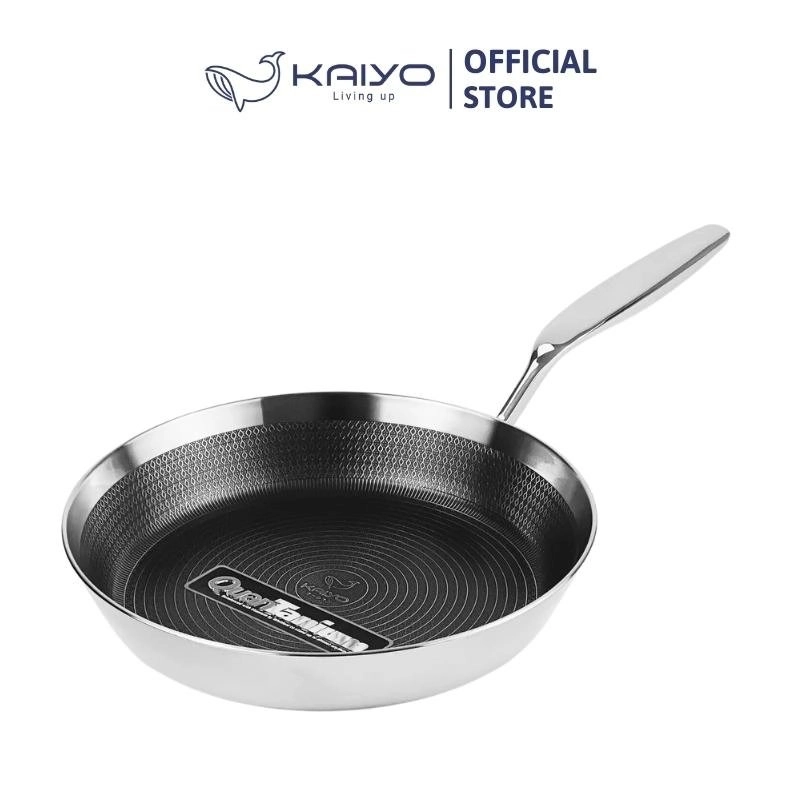 Chảo inox chống dính hoa văn nổi Tri-Ply đáy liền Kaiyo, size 24m - Hàng Nhật nội địa