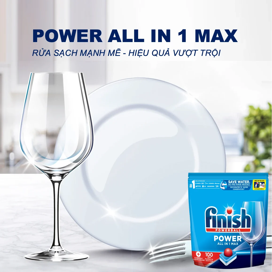 Viên rửa chén bát Finish Power All in 1 túi 100 viên