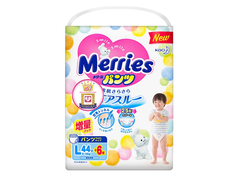 Bỉm Merries nội địa Nhật size L44+6 miếng quần