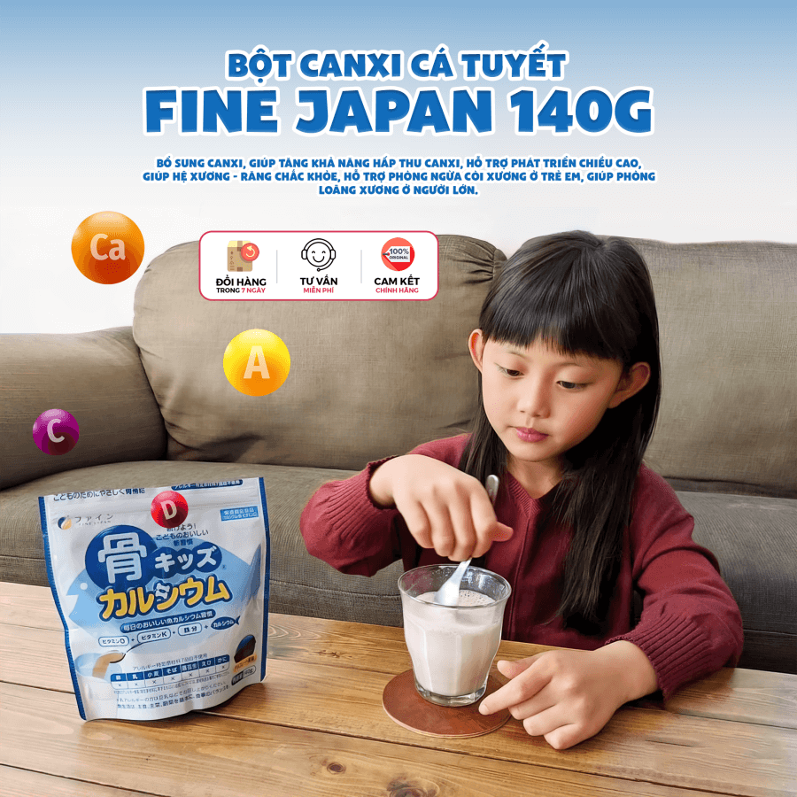 Bột canxi Cá Tuyết FINE BONES Nhật Bản vị socola túi 140g - Hàng Nhật nội địa