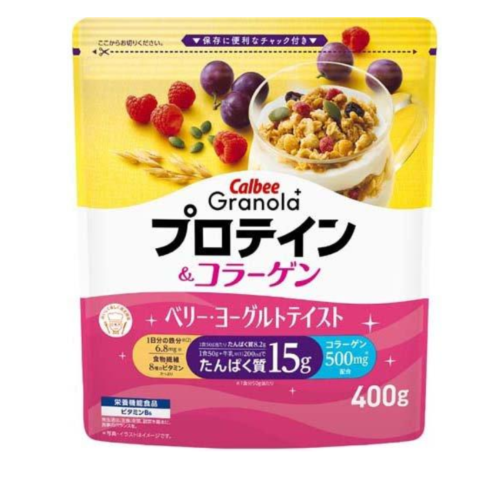 Ngũ cốc dinh dưỡng Calbee Granola  bổ sung Protein & Collagen 400g- Hàng Nhật nội địa