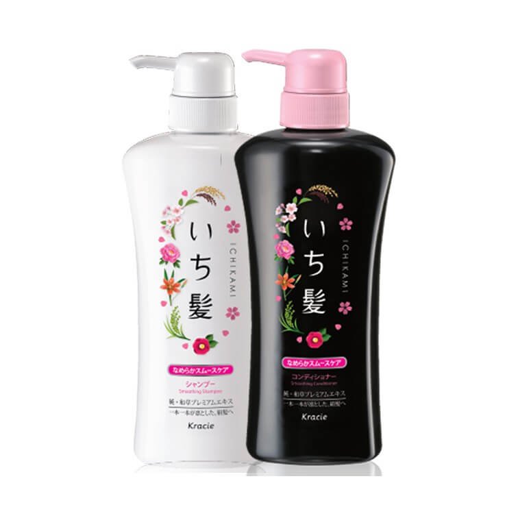 Bộ dầu gội xả Ichikami Kracie trắng đen Smooth Hair phục hồi tóc hư tổn mẫu mới - Hàng Nhật nội địa