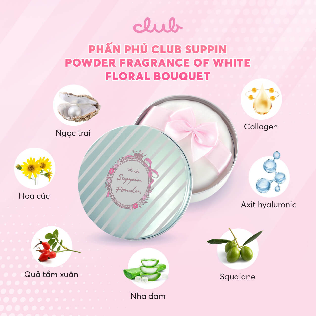 PHẤN PHỦ DƯỠNG DA CLUB SUPPIN POWDER B HƯƠNG HOA TRẮNG - Hàng Nhật nội địa