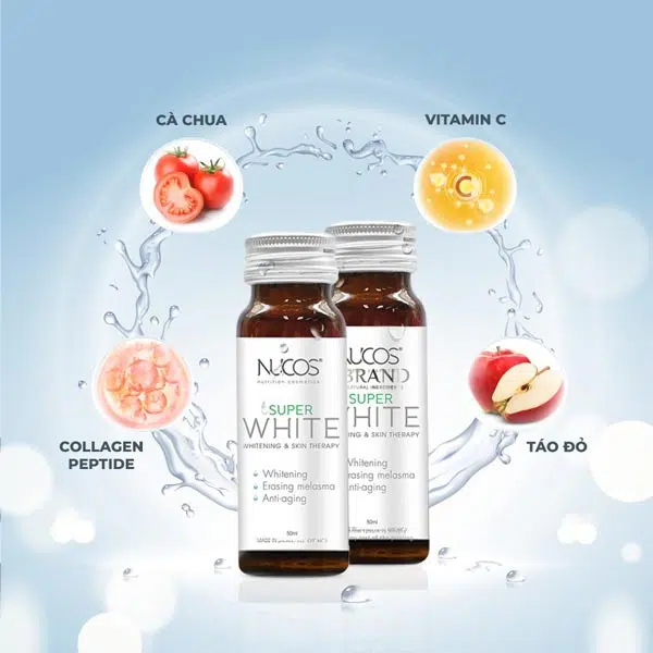 ( Mua 1 Tặng 1) Nước Uống Trắng Da Collagen Nucos Super White Nhật Bản Hộp 10 Lọ - Hàng Nhật nội địa