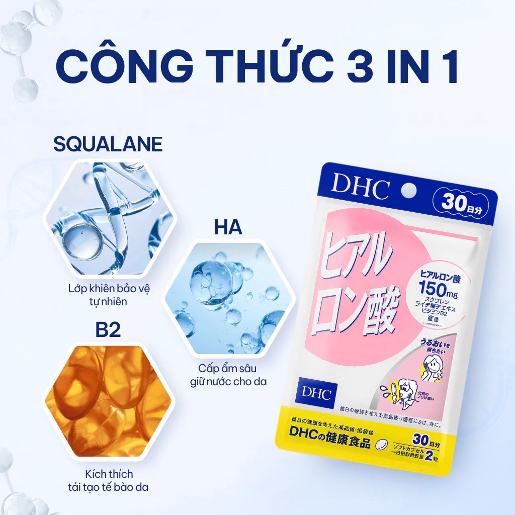 Viên uống hỗ trợ giữ ẩm, cấp nước cho da DHC Hyaluronic Acid 150mg 60 viên ( 30 ngày) - Hàng Nhật chính hãng