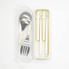 Set đũa thìa dĩa gấp gọn kèm hộp đựng Takeya (màu be)- Hàng Nhật nội địa