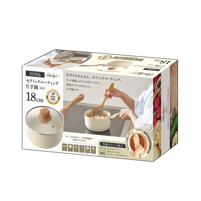 Quánh chống dính có nắp Ceramic Kakusee, size 18cm - Hàng Nhật nội địa