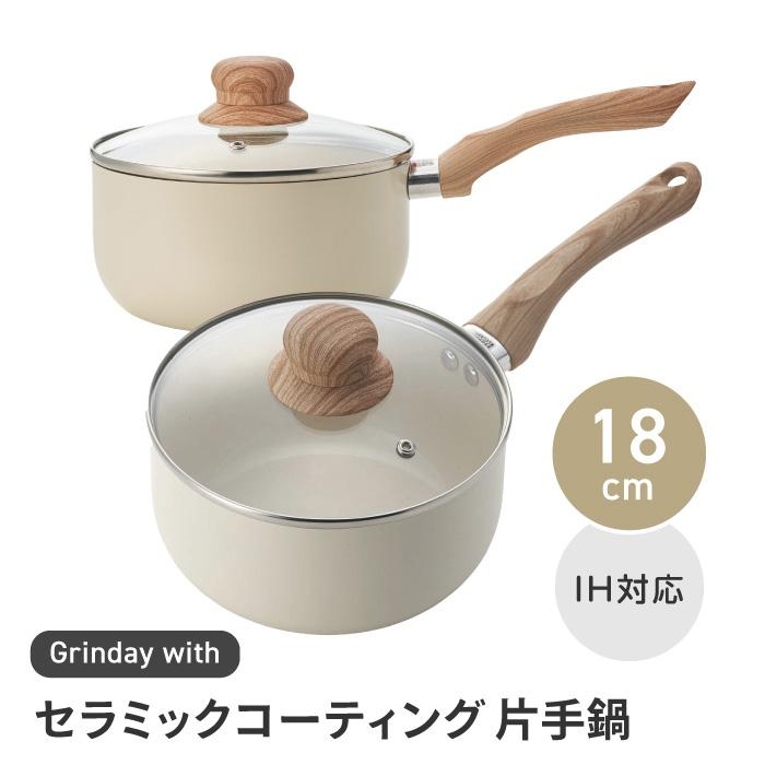 Quánh chống dính có nắp Ceramic Kakusee, size 18cm - Hàng Nhật nội địa