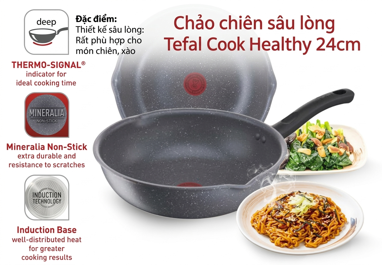 Chảo chiên sâu lòng Tefal Cook Healthy 24cm