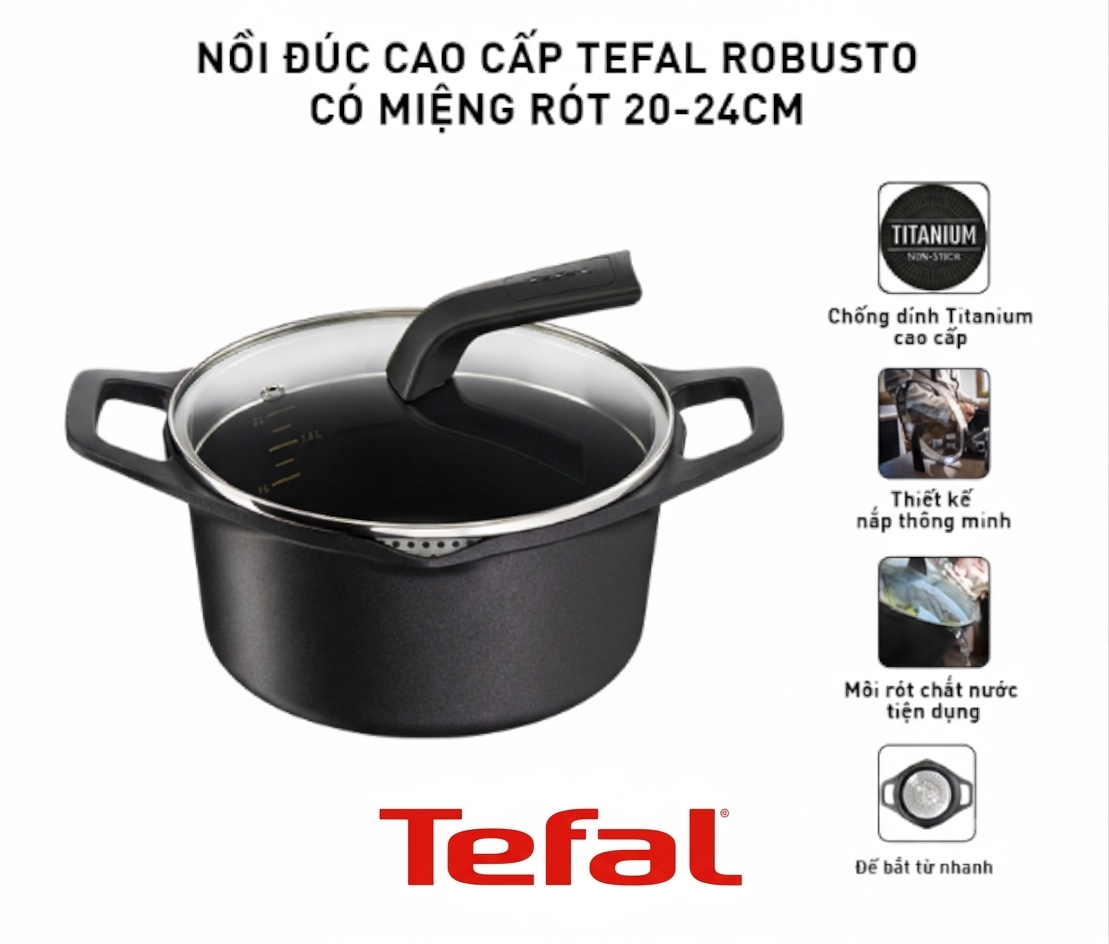 Nồi đúc cao cấp Tefal Robusto có miệng rót 24cm chính hãng