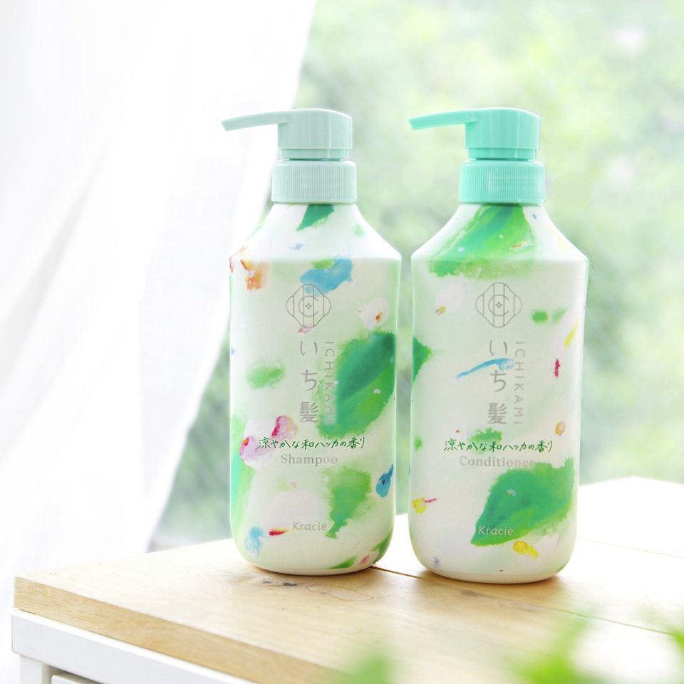 Bộ dầu gội xả Kracie Ichikami bản giới hạn chiết xuất thảo dược và bạc hà 450ml + 450g dùng cho mùa hè - Hàng Nhật nội địa