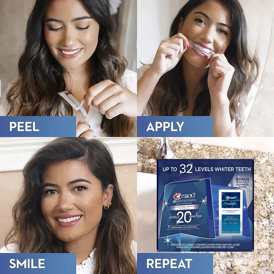 Miếng dán trắng răng Crest 3D Whitestrips professional effects ( dán theo liệu trình) - Hàng Nhật nội địa