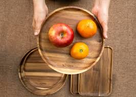 Khay gỗ Kaiyo hình tròn, đường kính 25cm - Hàng Nhật nội địa