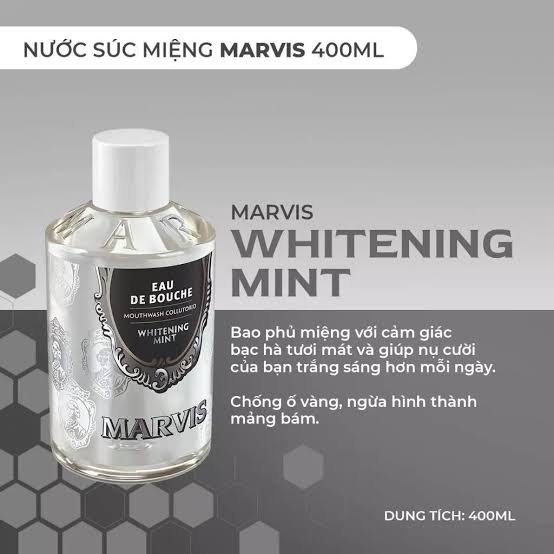 Nước Súc Miệng Marvis Whitening Mint Mouthwash 400ML (Hương Bạc Hà The Mát & Trắng Răng)