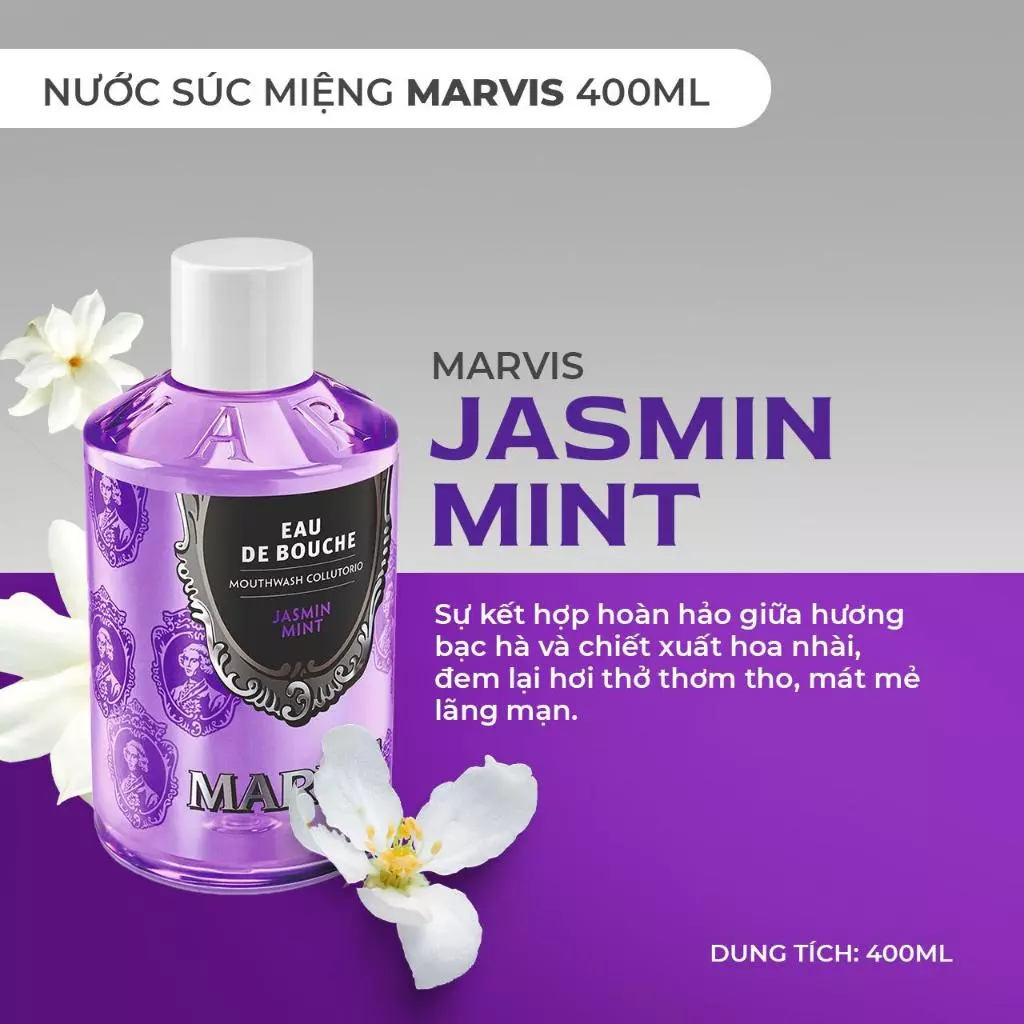 Nước Súc Miệng Marvis Jasmin Mint Mouthwash 400ML (Hương Bạc Hà và Hoa Nhài)