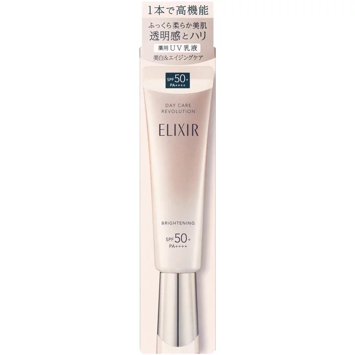 Kem chống nắng kháng nắng tự thân, dưỡng trắng, chống lão hóa cao cấp  Elixir Day Care Revolution Brightening SPF50+ PA++++ 35ml- Hàng Nhật nội địa