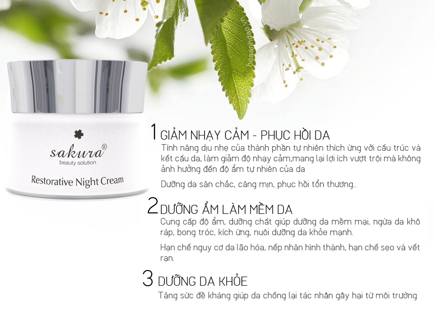 KEM DƯỠNG TRẮNG, PHỤC HỒI DA BAN ĐÊM SAKURA CRYSTAL CLEAR WHITE & REPAIRING CREAM