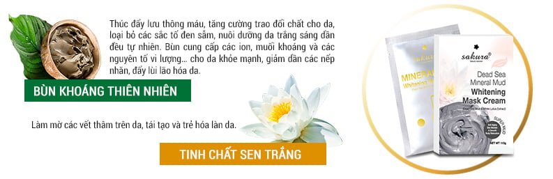 KEM TẮM TRẮNG BÙN KHOÁNG THIÊN NHIÊN VÀ TINH CHẤT SEN TRẮNG SAKURA DEAD SEA MINERAL MUD WHITENING MASK CREAM CHÍNH HÃNG CỦA NHẬT