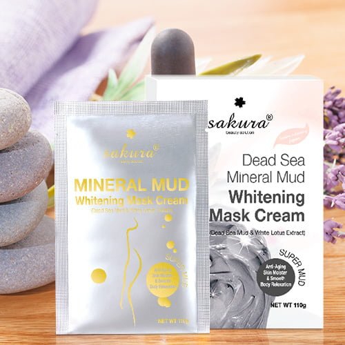 KEM TẮM TRẮNG BÙN KHOÁNG THIÊN NHIÊN VÀ TINH CHẤT SEN TRẮNG SAKURA DEAD SEA MINERAL MUD WHITENING MASK CREAM CHÍNH HÃNG CỦA NHẬT