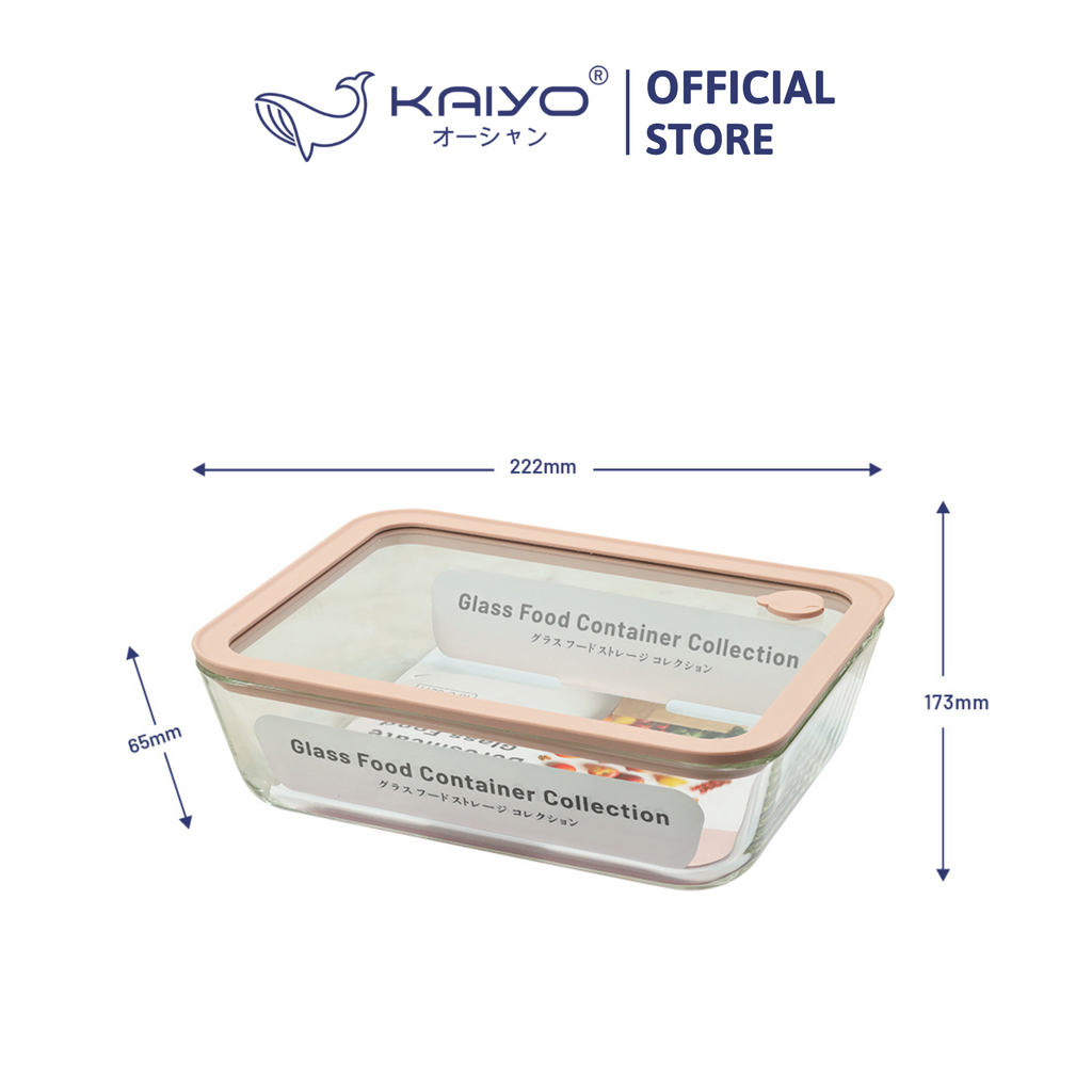 Hộp đựng thực phẩm thuỷ tinh chịu nhiệt borosilicate hình chữ nhật Kaiyo 1400ml - Hàng Nhật nội địa